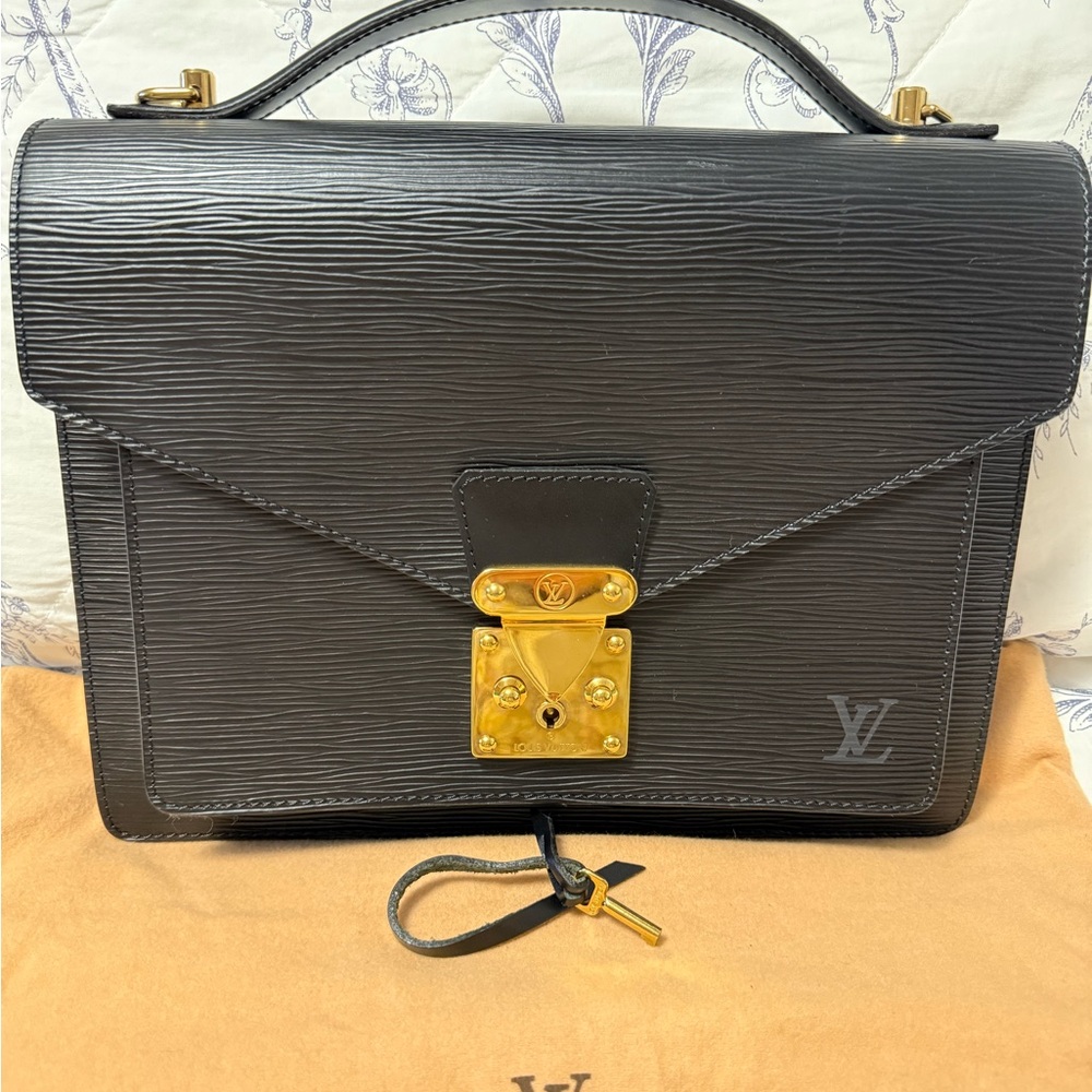 Louis Vuitton Black Epi Leather Gold-Tone Lock Satchel Monceau MM